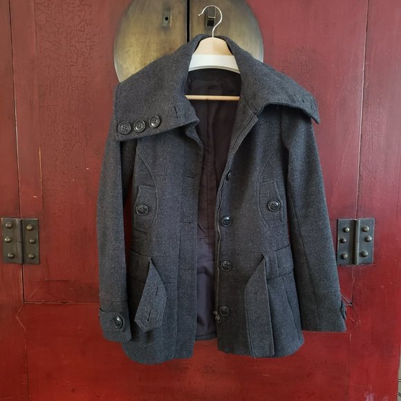 H&M Dark Grey Wool-Blend Pea Coat - Size 4 - Picture 3 of 11